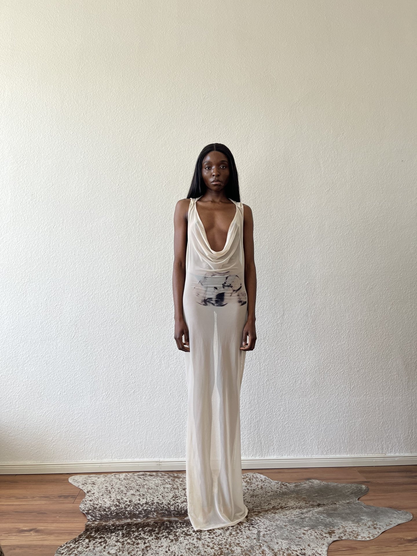 See-through long maxi dress "MOTHERLY" / "MOTHER" creme Ex-Myszka See-through long maxi dress "MOTHERLY" / "MOTHER" creme Ex-Myszka