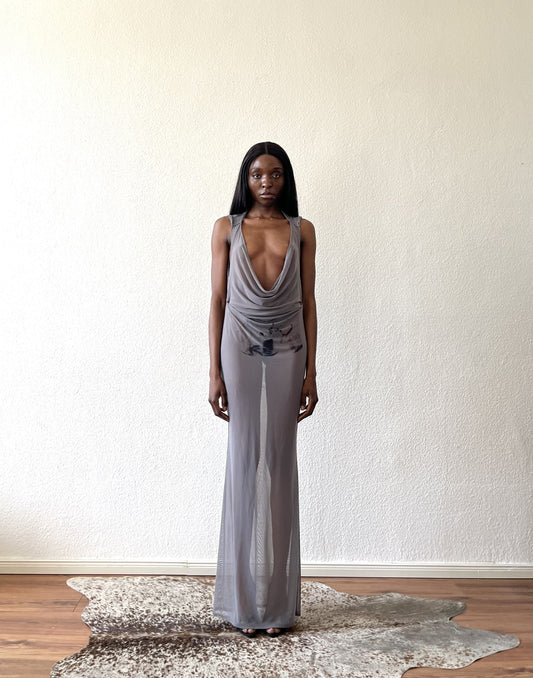 See-through long maxi dress "MOTHERLY" / "MOTHER" grey