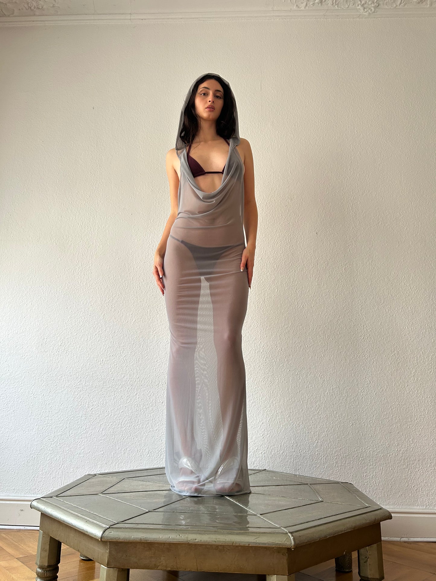 "MOTHER" Dress see-through long light grey