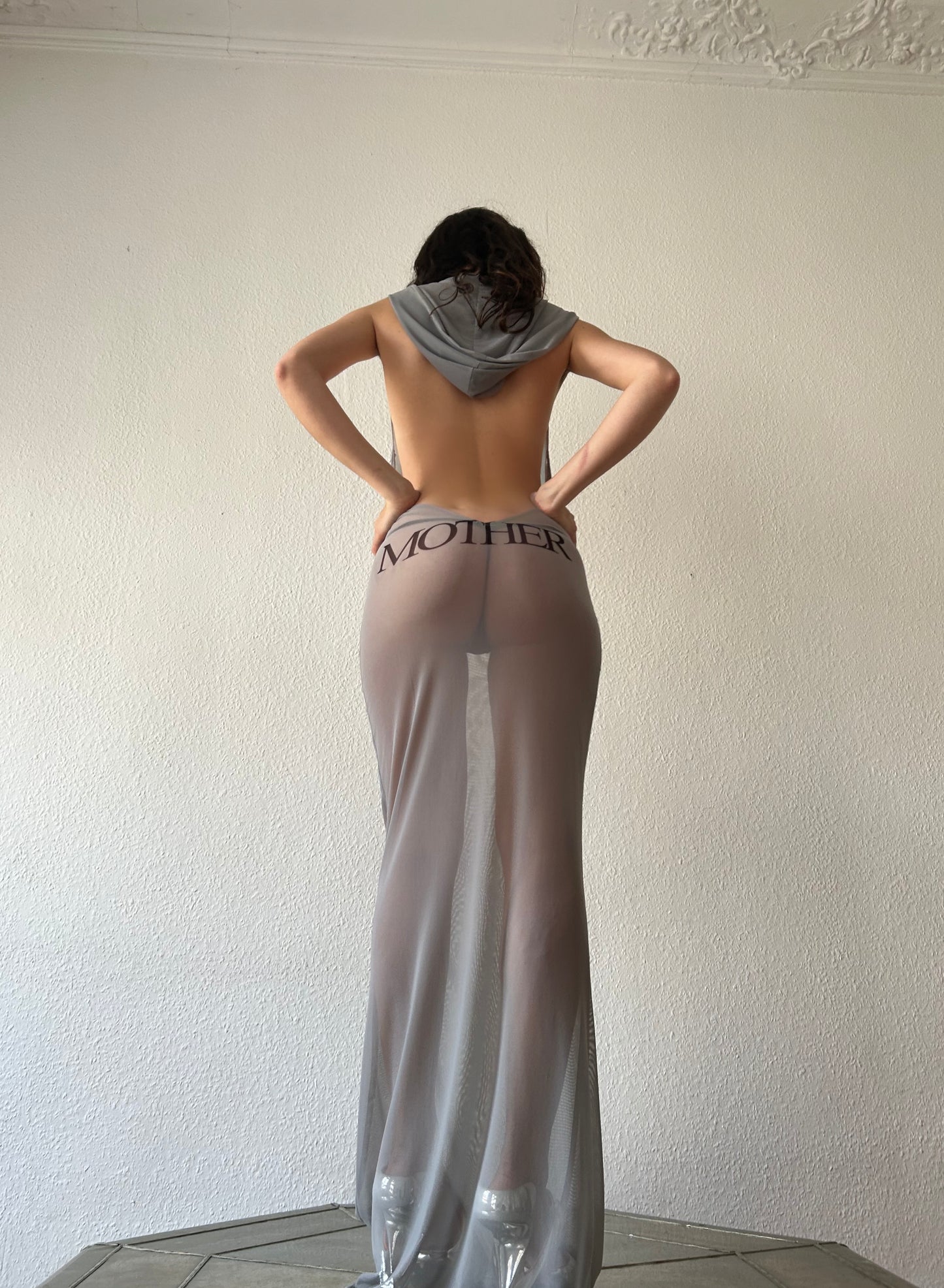 "MOTHER" Dress see-through long light grey